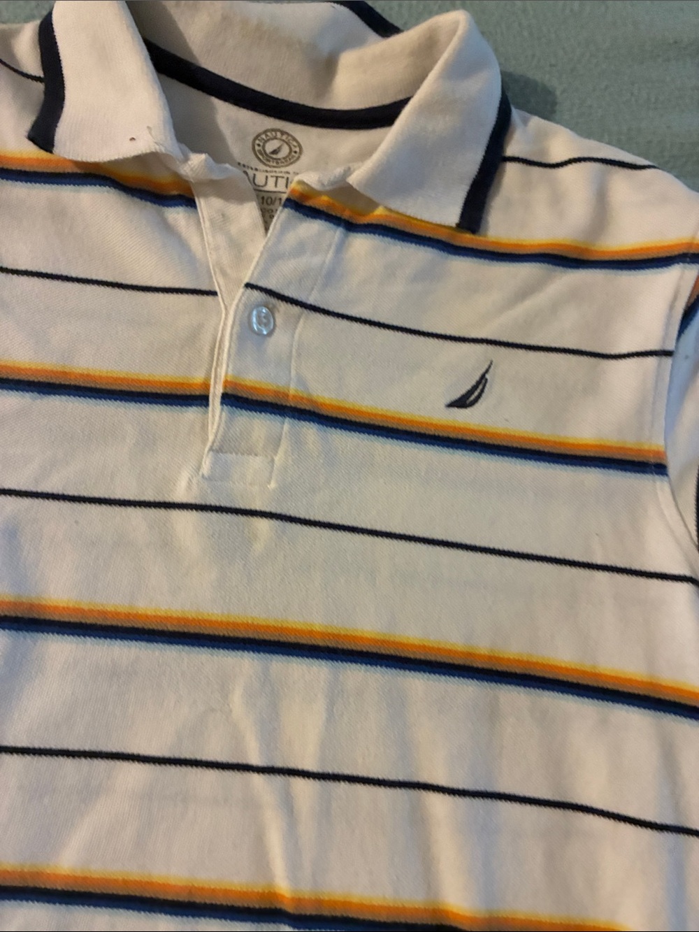 Nautica White Polo with Navy and Yellow Stripe Detail